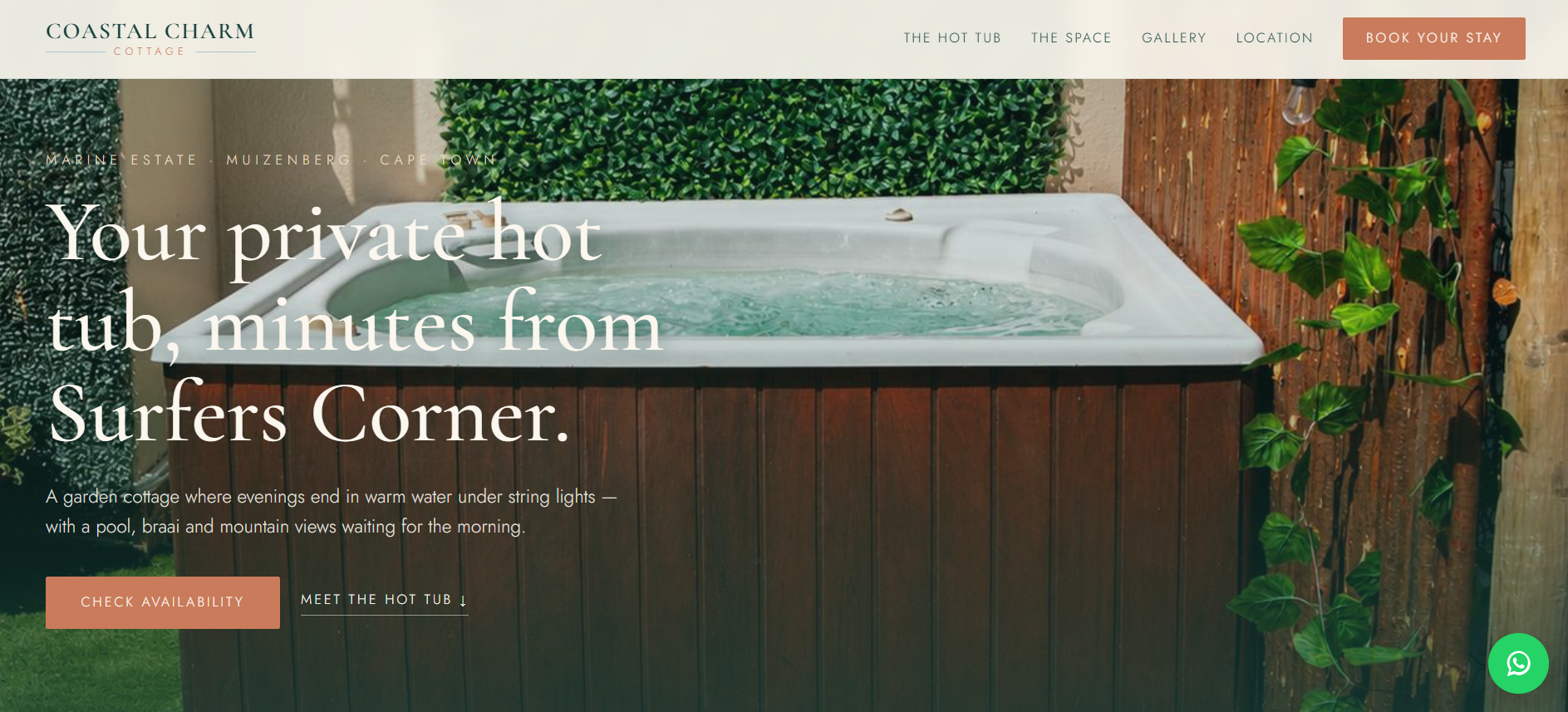 Coastal Charm Cottage website homepage — boutique seaside stay, designed by SAGE